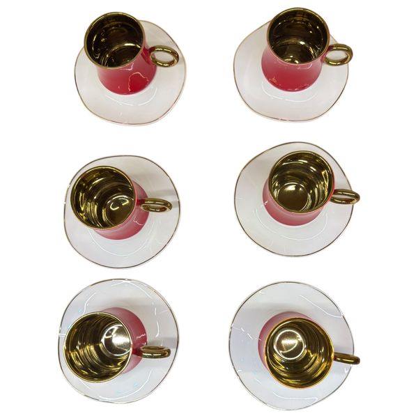 Gallery Home GHFRW02 - 6 Pieces - Coffee Cups with Saucers - Red