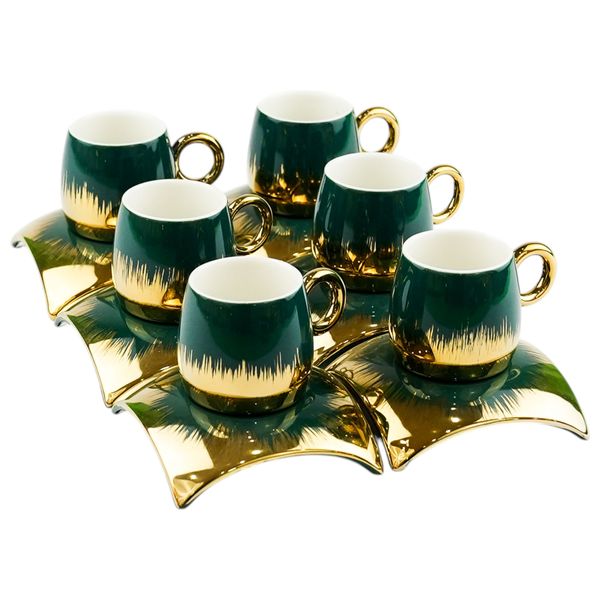 Gallery Home GHFM02 - 6 Pieces - Coffee Cups with Saucers - Green