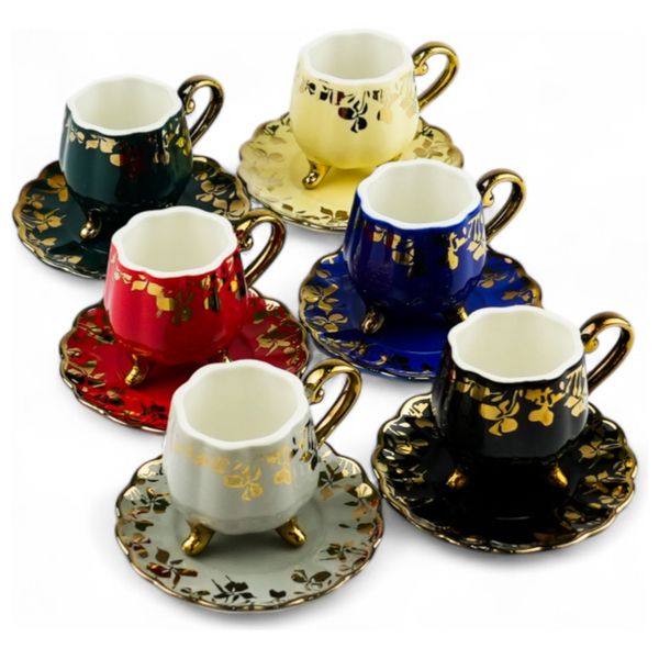 Gallery Home GHGGL - 6 Pieces - Coffee Cups with Saucers - Multi Color