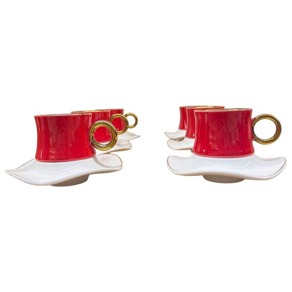 Gallery Home GHFRW02 - 6 Pieces - Coffee Cups with Saucers - Red