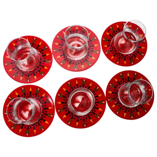 Gallery Home Turkish Tea Glasses Set - 6 Pieces - Red