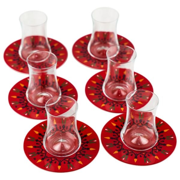 Gallery Home Turkish Tea Glasses Set - 6 Pieces - Red