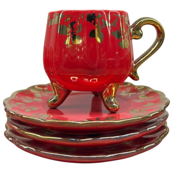 Gallery Home GHGR - 6 Pieces - Coffee Cups with Saucers - Red