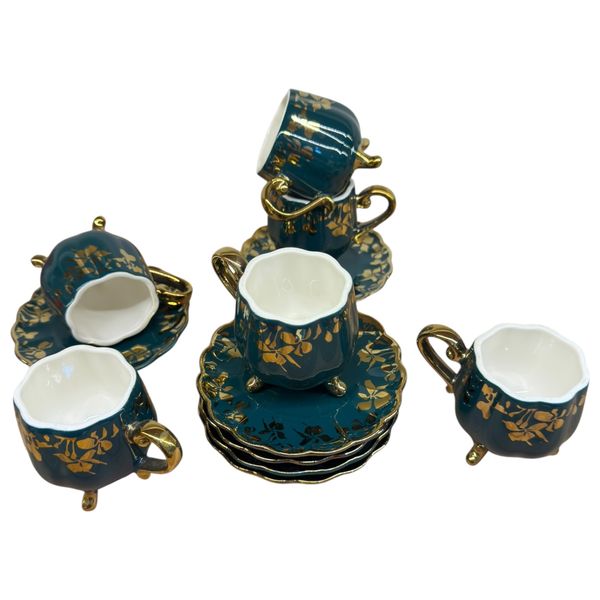 Gallery Home GHGK - 6 Pieces - Coffee Cups with Saucers - Green