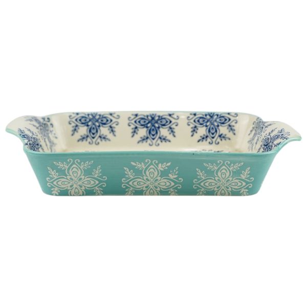 Gallery Home Rectangular Ceramic Casserole - Teal Pattern