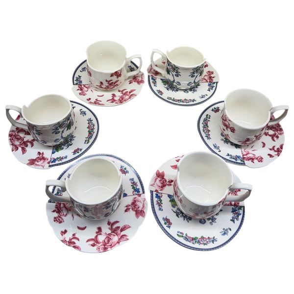  XD Collection Coffee Cup And Saucer, 6 Pieces - Multi Color 