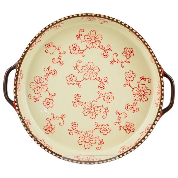 Gallery Home Round Ceramic Casserole - Red Floral Pattern