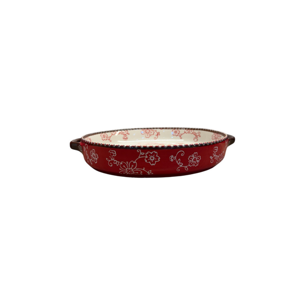 Gallery Home Round Ceramic Casserole - Red Floral Pattern