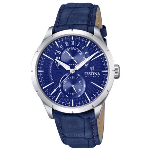 Festina Watch F16573/7 For Men - Analog Display, Leather Band - Blue