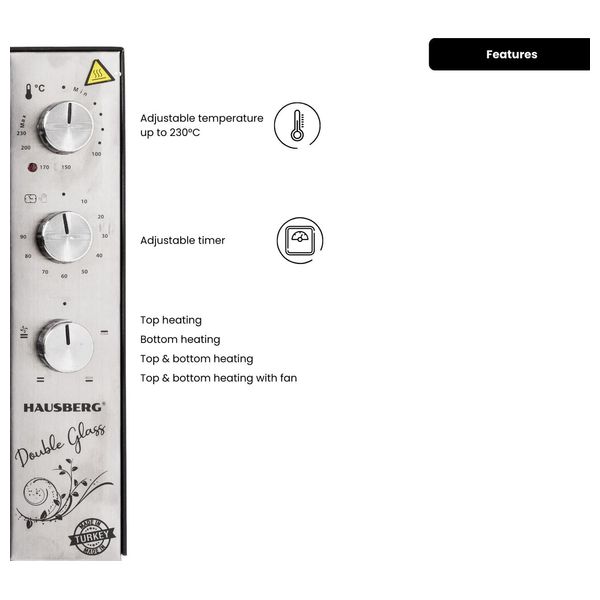  فرن كهربائي هاوسبيرغ - 70لتر - HB-8020 - سلفر 