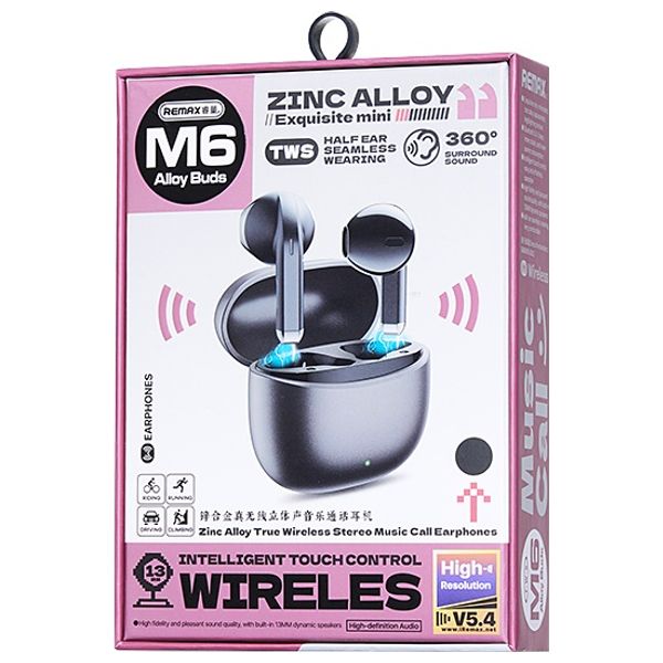  Remax AlloyBuds M6 - Bluetooth Headphone In Ear - Up To 20 hours - Bluetooth 5.4 - Black 