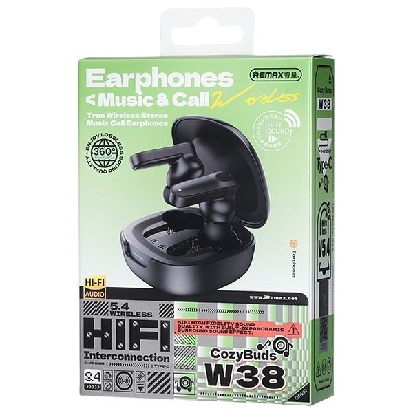 سماعة بلوتوث داخل الاذن ريماكس - CozyBuds W38 - اسود