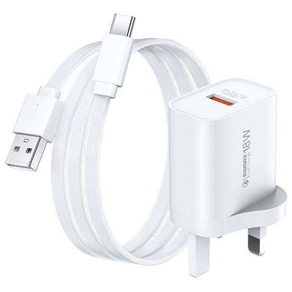 شاحن جداري ريماكس مع كيبل يو اس بي اي الى يو اس بي سي - 1 متر - 18 واط - RP-U119 - ابيض