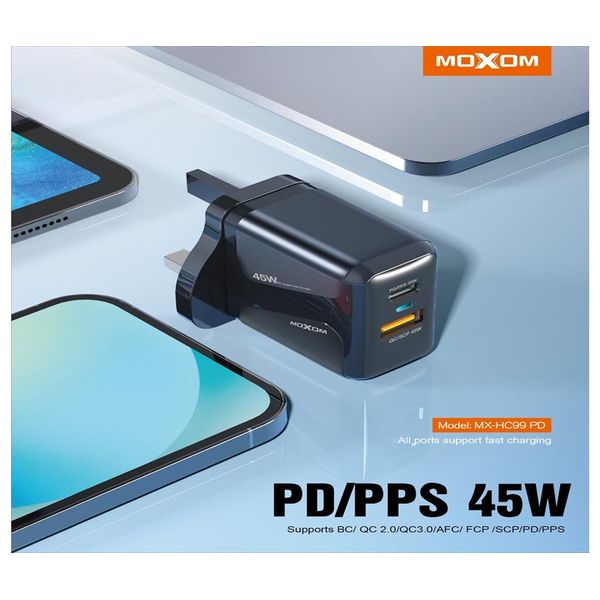  Moxom HC99 - Wall Charger - 45W - 3 Port - Black 