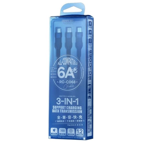 Remax RC-C068 - Cable 3-in-1 Fast Charging - 1.2M - Blue