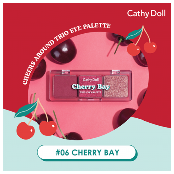  CATHY DOLL Cheers Around Trio Eye Palette, 06 Cherry Bay 