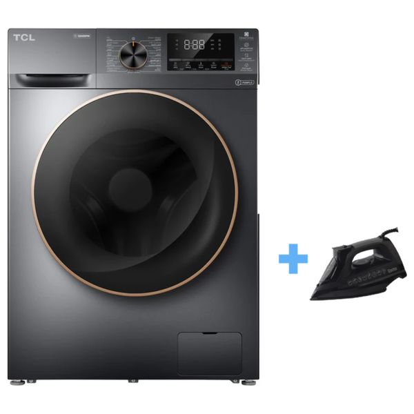  TCL P209FLG - 9Kg - Front Loading Washing Machine - Gray + Denka IST-2400PB - Steam Iron - Black 