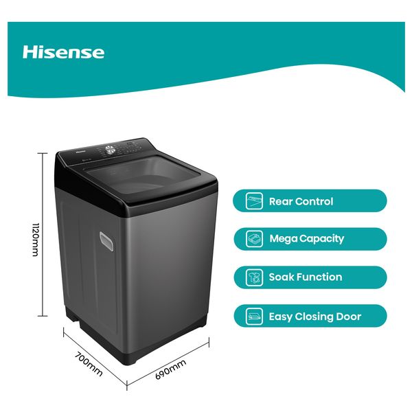  Hisense WT3T1723UT - 17Kg - 700 RPM - Top Loading Washing Machine - Gray 