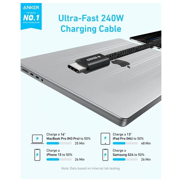  Anker Zolo - Cable USB-C to USB-C - 240W - 1.8m - Black 