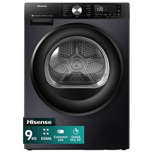Hisense DH3S902BT - 9Kg - Front Loading Dryer - Black