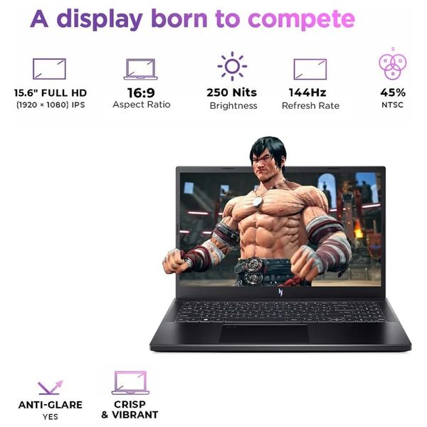 لابتوب ايسر 15.6-انج -  Nitro V 15 ANV15-51-59RM - Intel Core i5-13420H - NVIDIA RTX 2050 4GB - ويندوز 11 برو - 8كيكابايت/512كيكابايت SSD