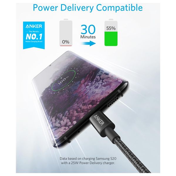 أنكر A8753H11 - كيبل USB-C إلى USB-C بقدرة 60 واط - 6 أقدام - أسود 