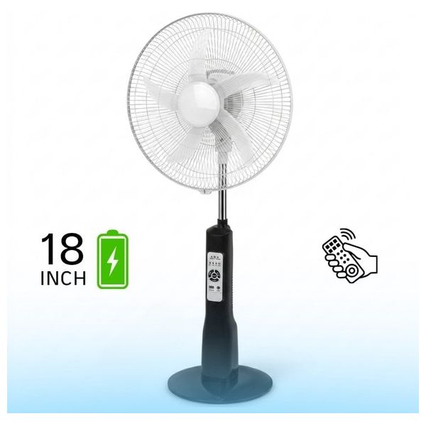 مروحة تاور - قابلة للشحن - ريموت كنترول - إضاءة - 18 انج - TG-8058D - أسود 