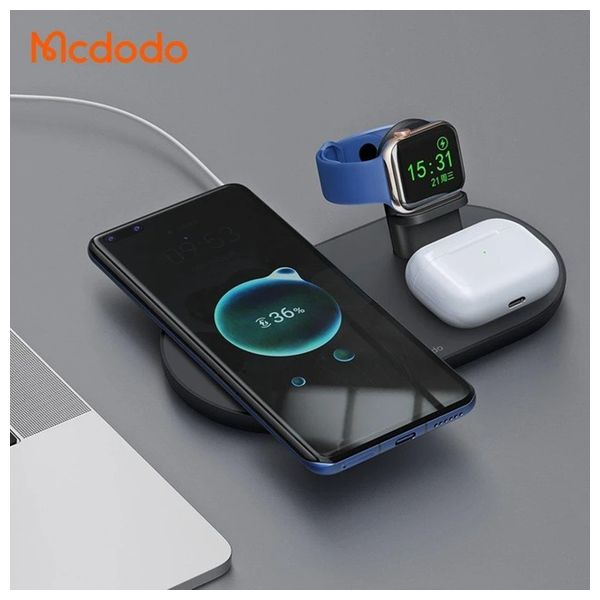 شاحن لاسلكي 3 في 1 ماكدودو  CH-7063 - اسود