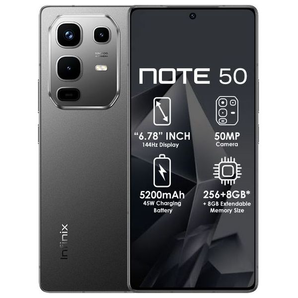 انفنكس نوت 50 - دبل سيم - 256/8 كيكابايت - 6.78 انج - اموليد - 144 هيرتز - ميديا ​​تيك هيليو G100 ألتيميت - بحجم بطارية 5200 ميلي امبير