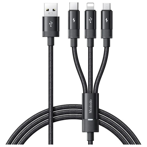 Mcdodo CA-5790  - 3-in-1 USB-A to USB-C+Lightning+Micro USB Data Cable - 1.2m - Black