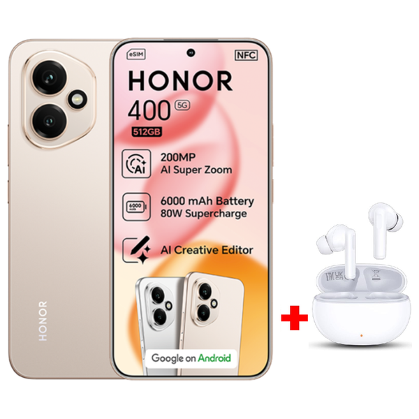 هونر 400 5G - دبل سيم - 6.55 انج - اموليد 120 هيرتز - Snapdragon 7 الجيل الثالث (4 نانومتر) - حجم بطارية 6000 ميلي امبير + سماعة هونر اكس 7 اي