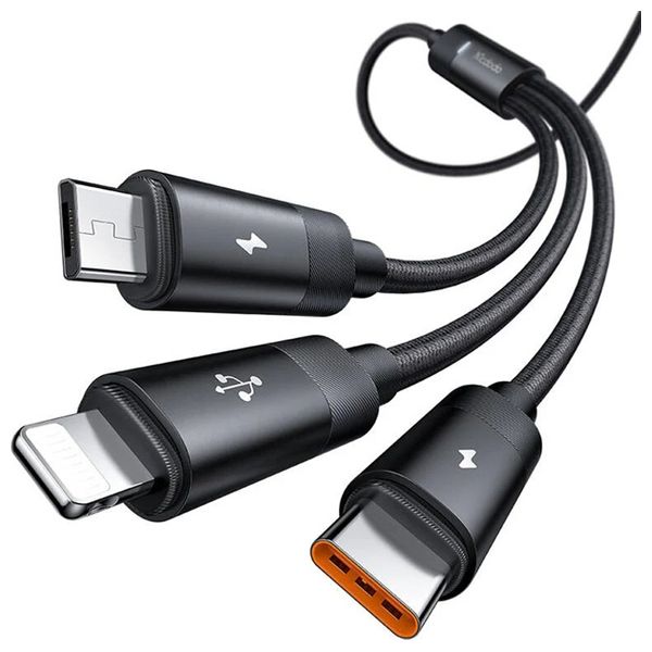 Mcdodo CA-5790  - 3-in-1 USB-A to USB-C+Lightning+Micro USB Data Cable - 1.2m - Black