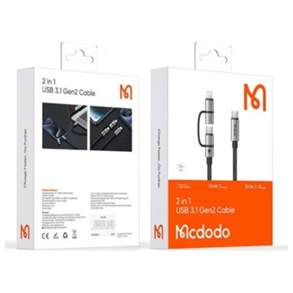  كيبل 2 في 1 – يو اس بي سي الى يو اس بي سي  + لايتنينغ ماكدودو  CA-0450 – بطول 1.2 متر -  أسود 