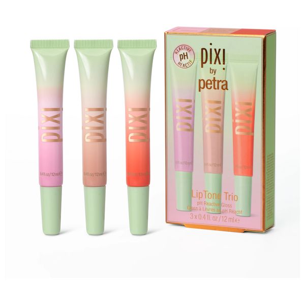Pixi Lip Tone Trio Glossy Lip Balm Set - Enhances Your Lip Color - 12ml, Naturalness, Prettiness, Peachyness