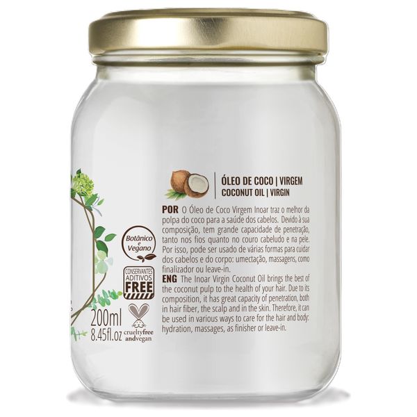 INOAR Coconut Oil Treatment - For Hair & Skin Care – Strengthens Hair & Moisturizes Skin - 200 ml