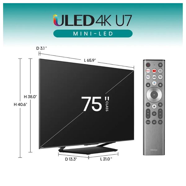 Hisense 75-Inch 75U7N Series - Smart - 4K - Mini-LED - 144Hz