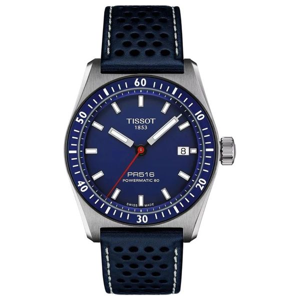 Tissot PR516 Powermatic 80 Watch T1494071604100 For Men – Automatic Movement, Stainless Steel Case, Leather Strap – Dark Blue