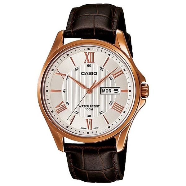  ساعة كاسيو للرجال MTP-1384L-7AVDF - عرض بعقارب, سوار من الجلد - اسود 