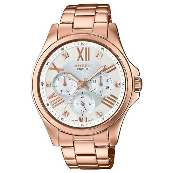 Casio Watch SHE-3806PG-7AUDR For Women - Analog Display, Stainless Steel Band - Rose Gold