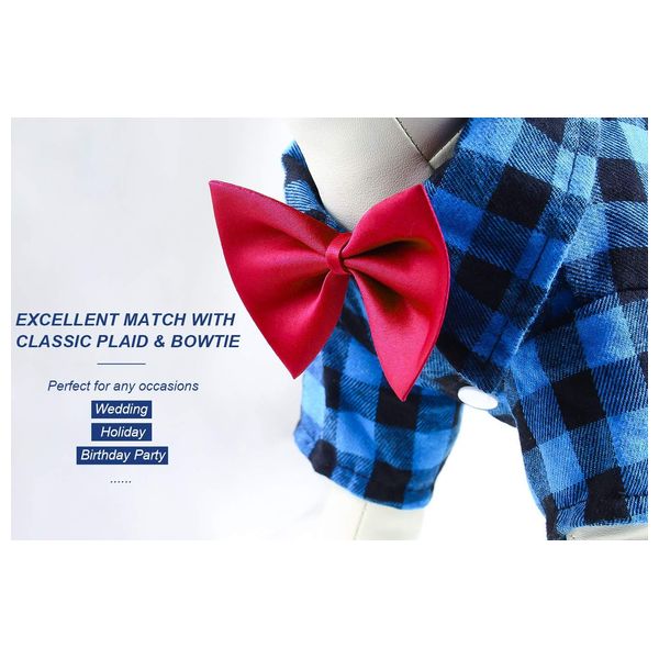 Dog Clothes - Blue Plaid with Red Bow - XS