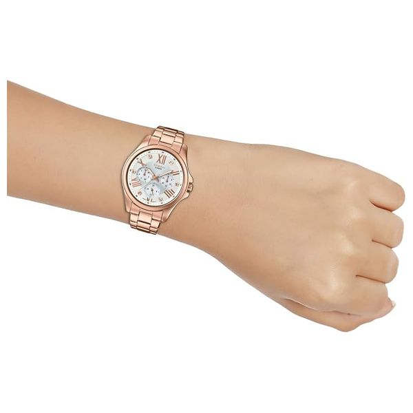 Casio Watch SHE-3806PG-7AUDR For Women - Analog Display, Stainless Steel Band - Rose Gold
