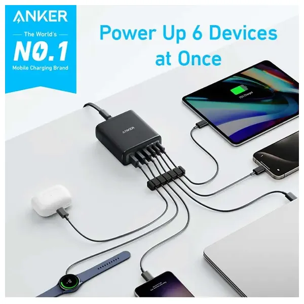 شاحن انكر 6 في 1- بقوة 112 واط - اسود