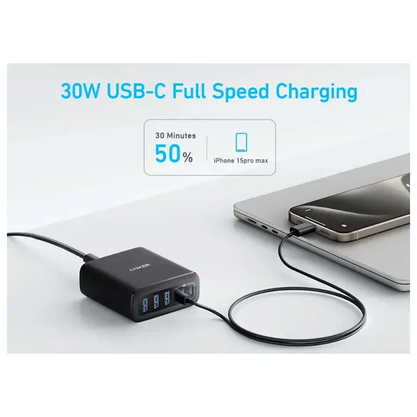 شاحن انكر 6 في 1- بقوة 112 واط - اسود