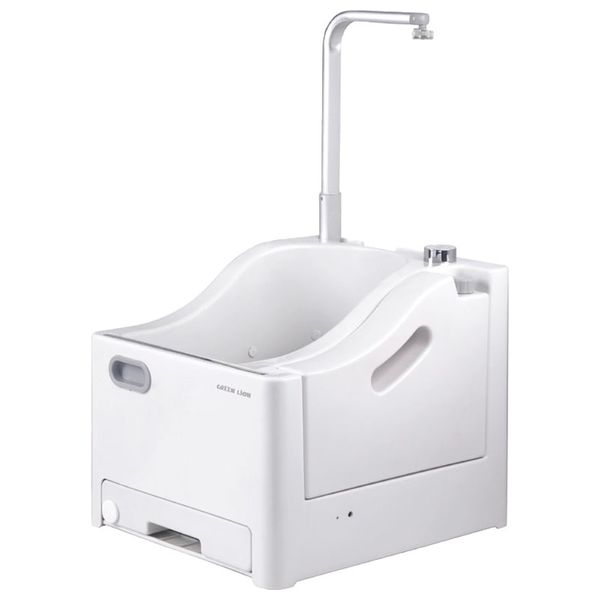 جهاز وضوء محمول جرين لايون - خزان مياه سعة 2.5 لتر - دواسة قدم بدون استخدام اليدين لسهولة الاستخدام - بطاريتان بقوة 1800 مللي أمبير في الساعة لتشغيل يدوم طويلاً - أبيض