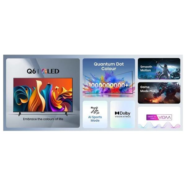  شاشة هايسنس 65 -انج فئة 65Q6GN - سمارت - 4K - 60 هيرتز + غلاية هايسنس - سعة 1.7 لتر - فلتر قابل للإزالة - H17KSSS2 - سلفر 
