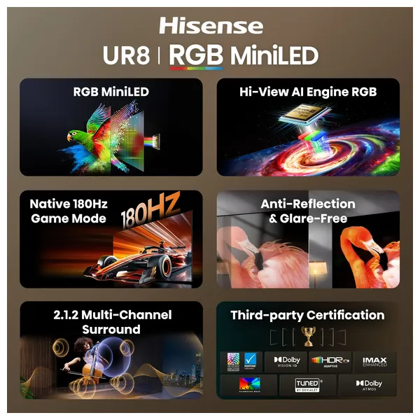  Hisense UR8S - 65 Inch - Smart - 4K - Mini LED - 180Hz - Vidaa - Black 