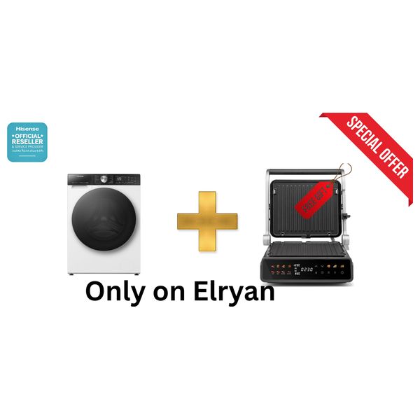  غسالة ومجففة هايسنس فتحة امامية - كغم 12/8 كغم - 1400 دورة بالدقيقة - WD5S1245BW - ابيض - لصدار سنة 2026 + مشواة باربكيو هايسنس - 2000 واط - HCG2000D - أسود 