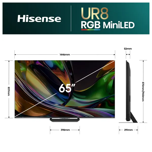  Hisense UR8S - 65 Inch - Smart - 4K - Mini LED - 180Hz - Vidaa - Black 