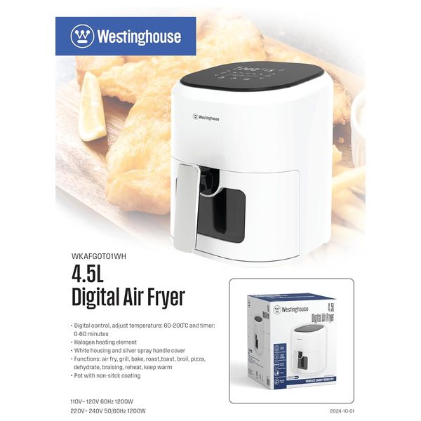  Westinghouse WKAFGOT01WH - Digital Air Fryer - 1200W - 4.5L - White 