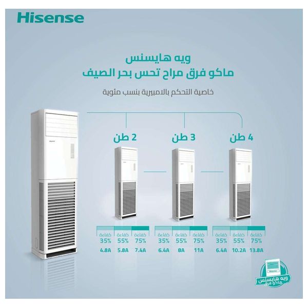  سبلت هايسنس عامودي  - 3 طن - QAUF-36UT4 - انفيرتر - تحكم بالامبير 3 مراحل - أبيض 